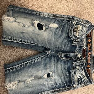 Rock Revival Blue Denim Shorts with Orange Accents